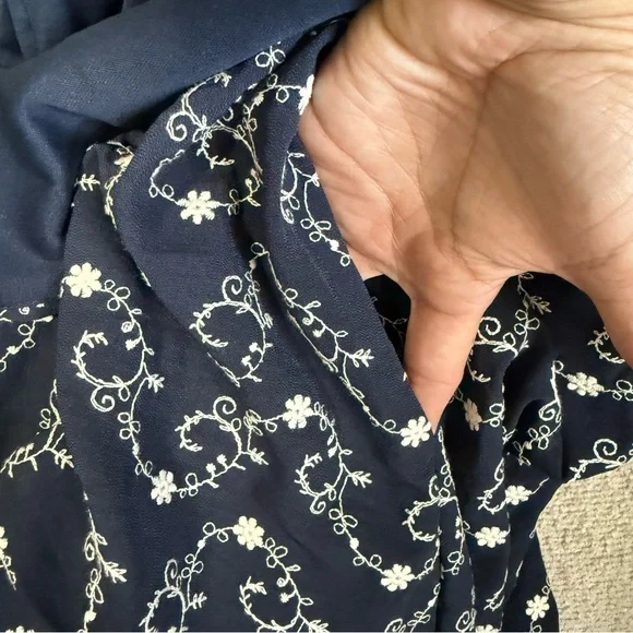 Francesca's Collection Gena Tie Back Embroidered Navy Puff Sleeve Mini Dress - Picture 15 of 16